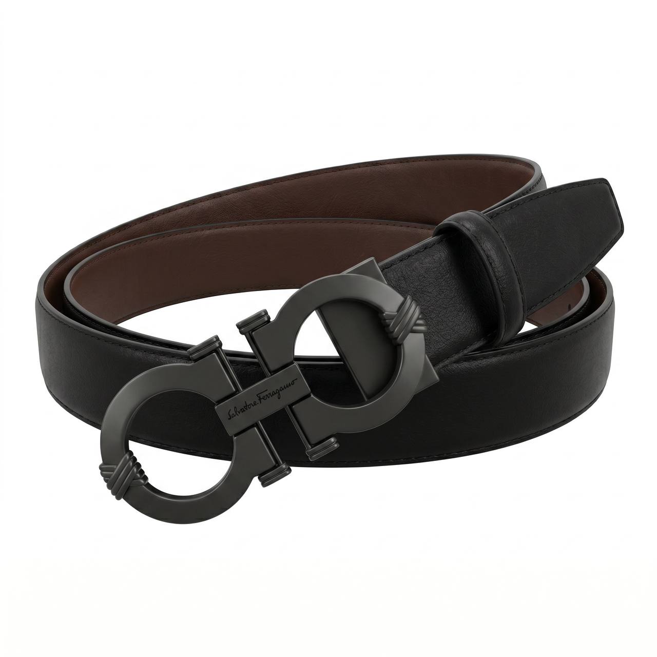 🔥 Salvatore Ferragamo Gancini Reversible Leather Belt – Black & Brown | 115 CM ✨