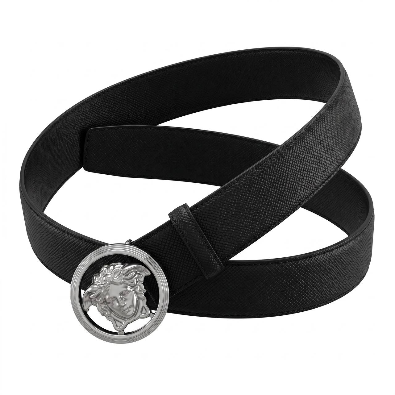 🖤 Versace Medusa Croc-Embossed Leather Belt – Black | 120 CM ✨