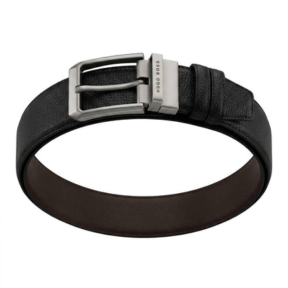 ✨ Hugo Boss Reversible Textured Leather Belt – Black & Brown | 120 CM 🖤🤎