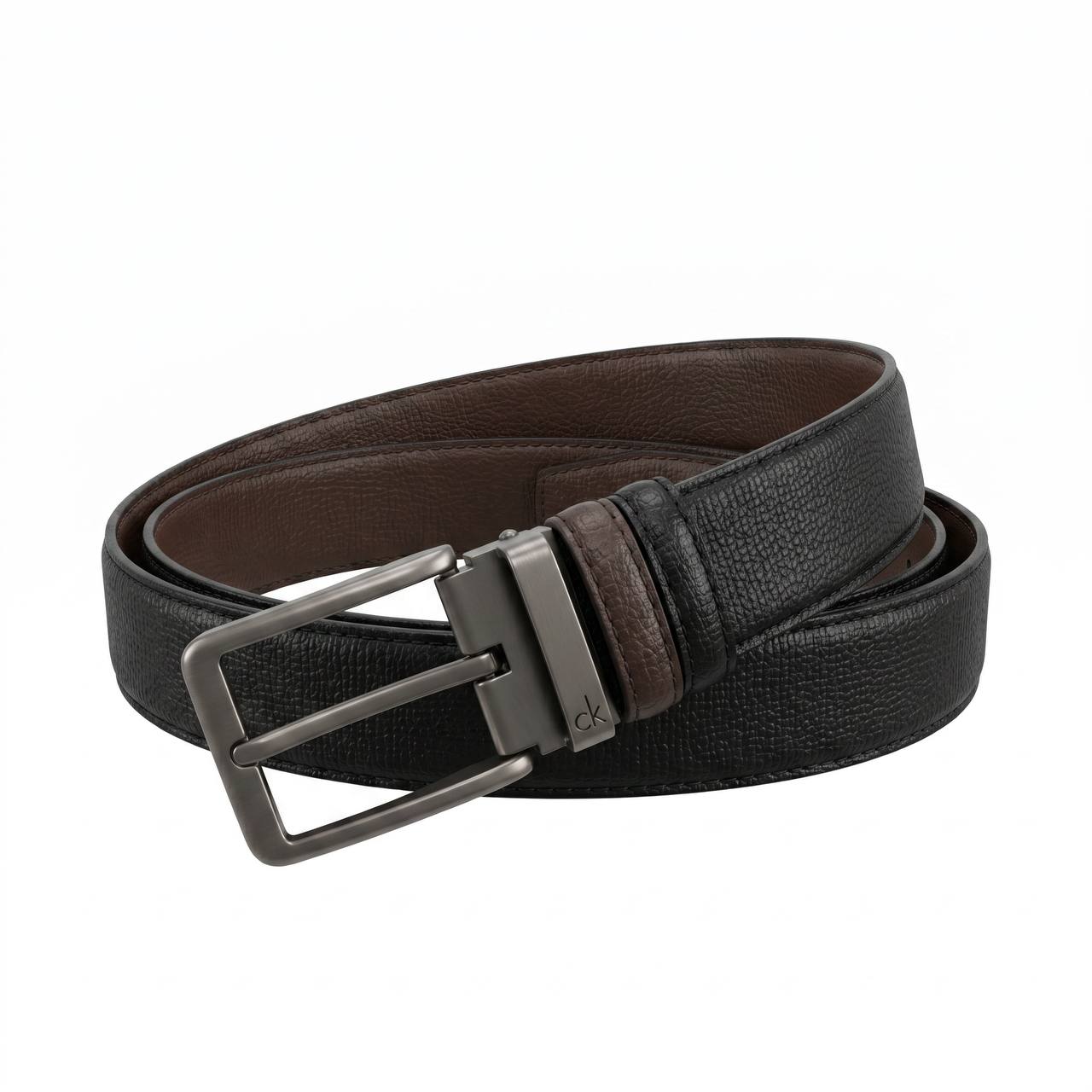 🖤 Calvin Klein Textured Reversible Leather Belt – Black & Brown | 115 CM ✨