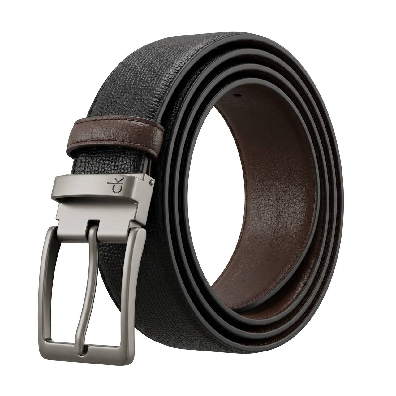 🖤 Calvin Klein Textured Reversible Leather Belt – Black & Brown | 115 CM ✨