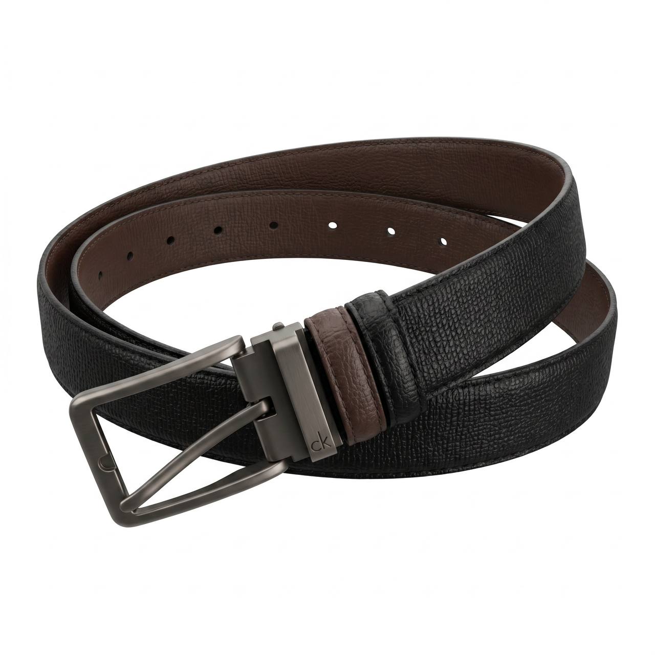 🖤 Calvin Klein Textured Reversible Leather Belt – Black & Brown | 115 CM ✨