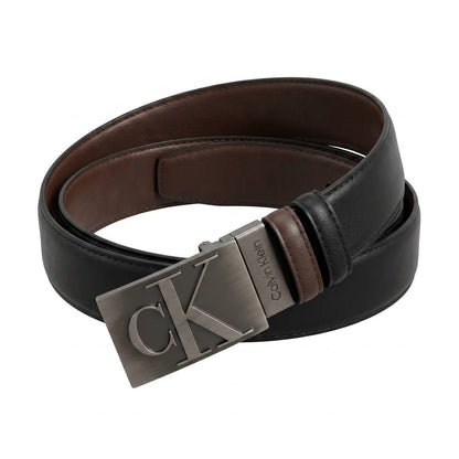 🖤 Calvin Klein CK Plaque Reversible Leather Belt – Black & Brown | 125 CM ✨