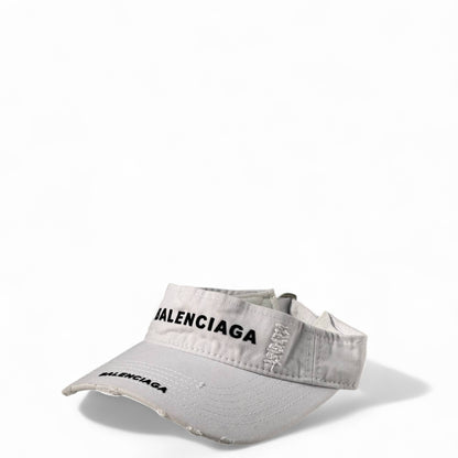 Balenciaga Distressed Logo Visor – White Canvas Streetwear Edition