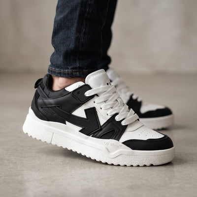 Off-White black and white chunky sneaker with textured platform sole and lace-up front