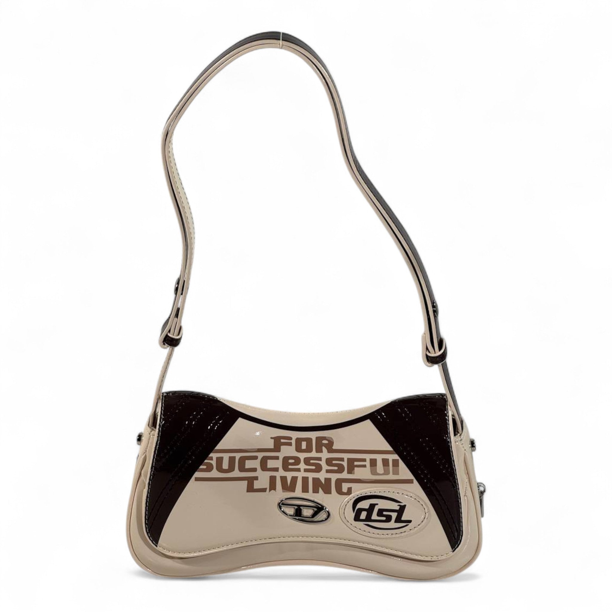 DIESEL “For Successful Living” Mini Shoulder Bag – Beige & Brown