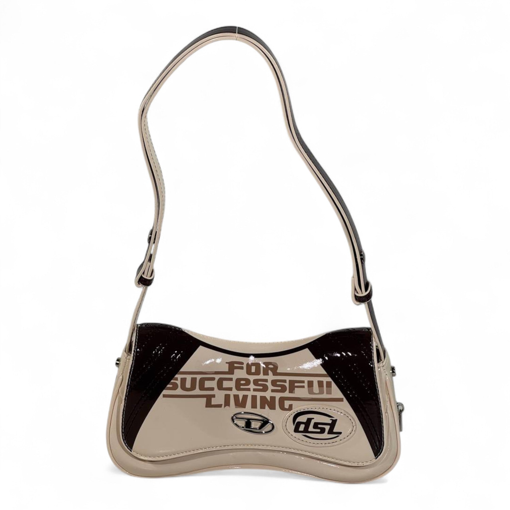 DIESEL “For Successful Living” Mini Shoulder Bag – Beige & Brown Y2K Edition ✨🔥