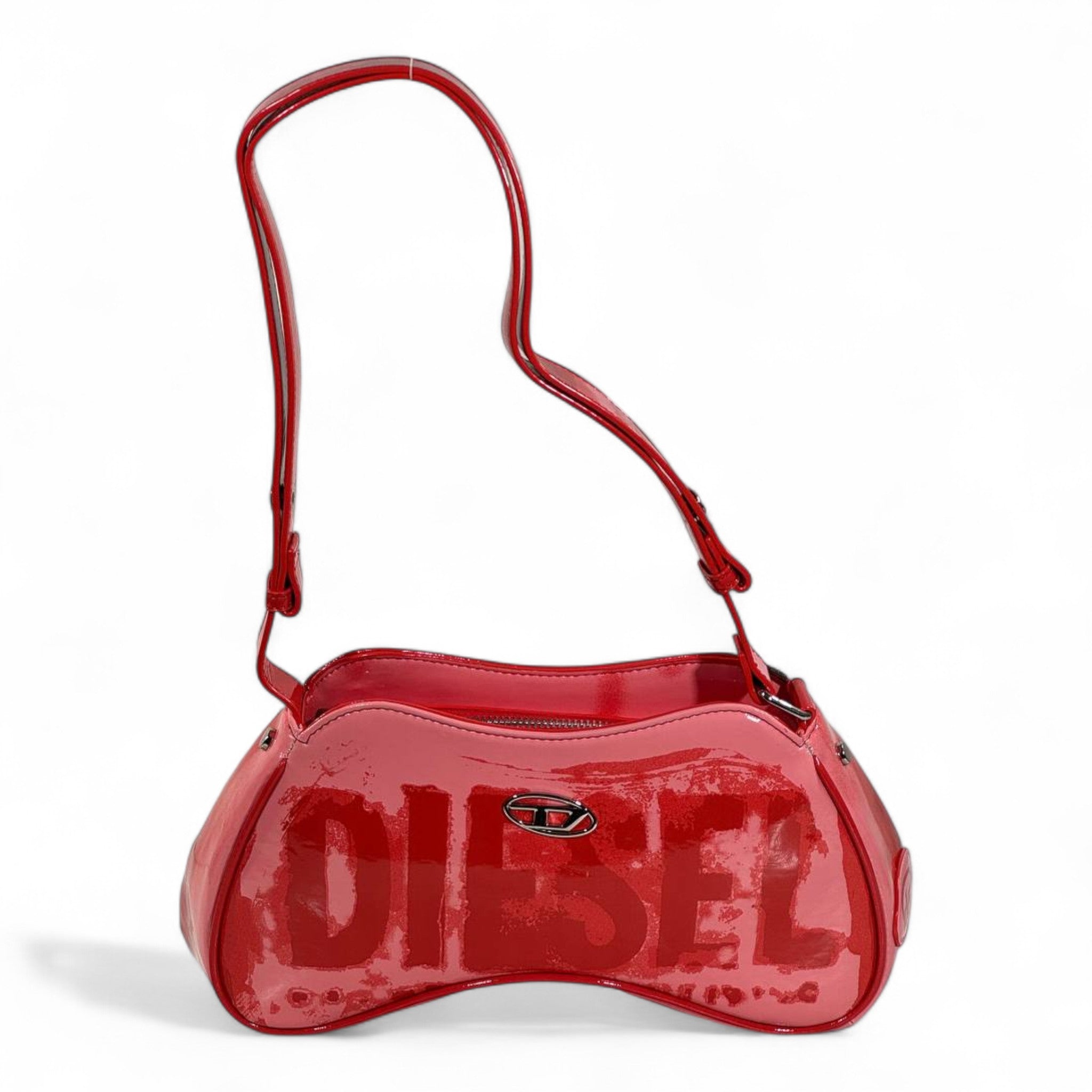 DIESEL Archive l logo ハンドバッグ Y2K red DIESEL Glossy Red Y2K Shoulder Bag 🔥❤️ | Bold Iconic Logo