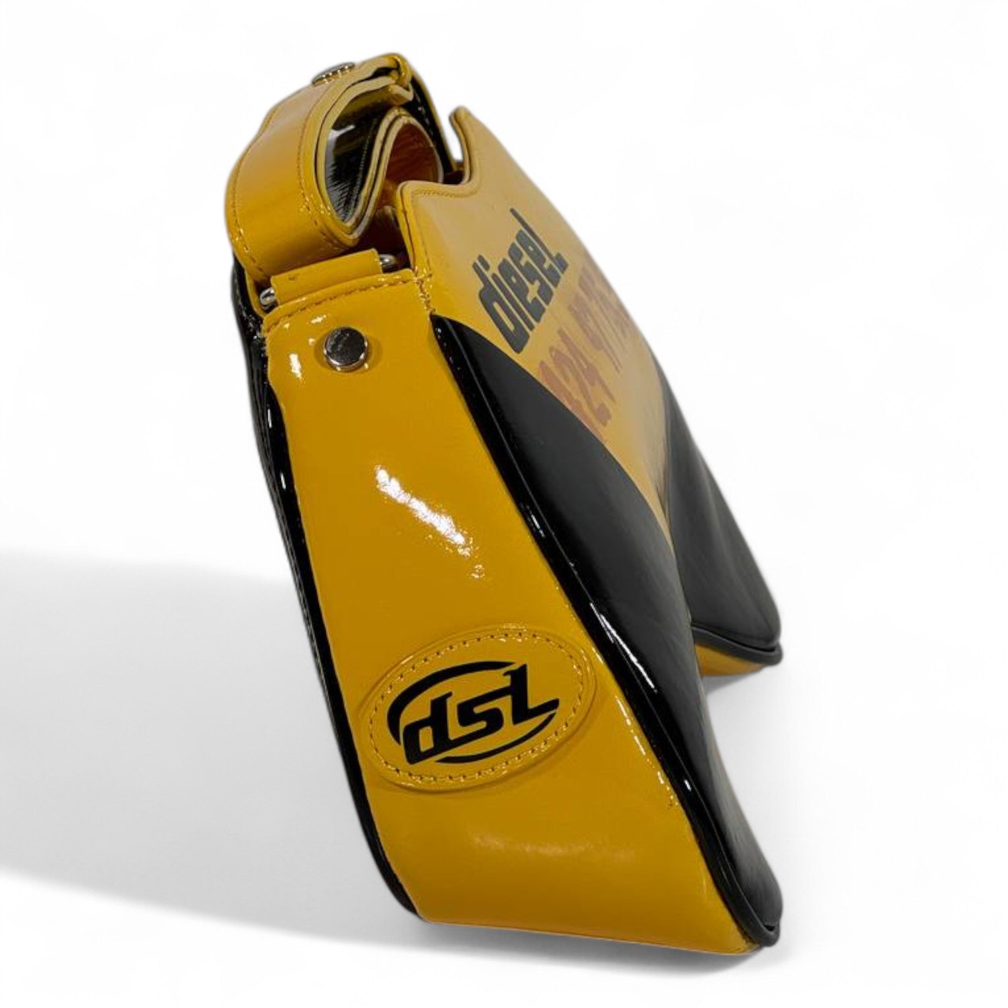 DIESEL Yellow & Black Gloss Y2K Shoulder Bag 💛🖤 | Bold Logo Futuristic Design