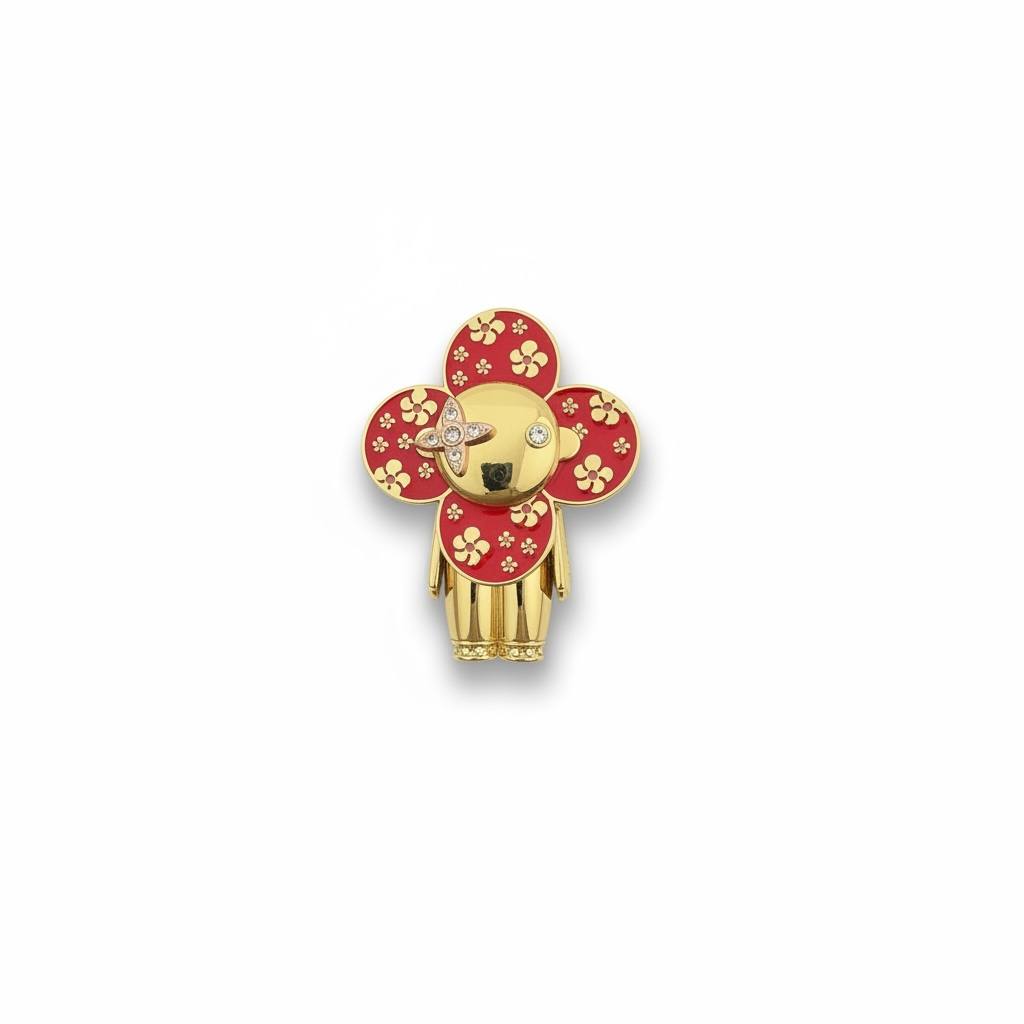 Louis Vuitton Vivienne Red Blossom Pendant 🌺✨ | Gold Collector Charm