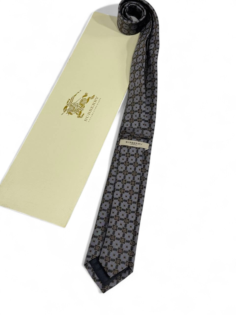 ✨ Burberry Luxury Silk Tie – Grey & Black Check Pattern 👔💼 | Designer Men’s Necktie