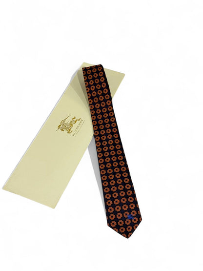 🟠 Burberry Luxury Silk Tie – Orange & Navy Geometric Pattern 👔✨ | Designer Men’s Necktie