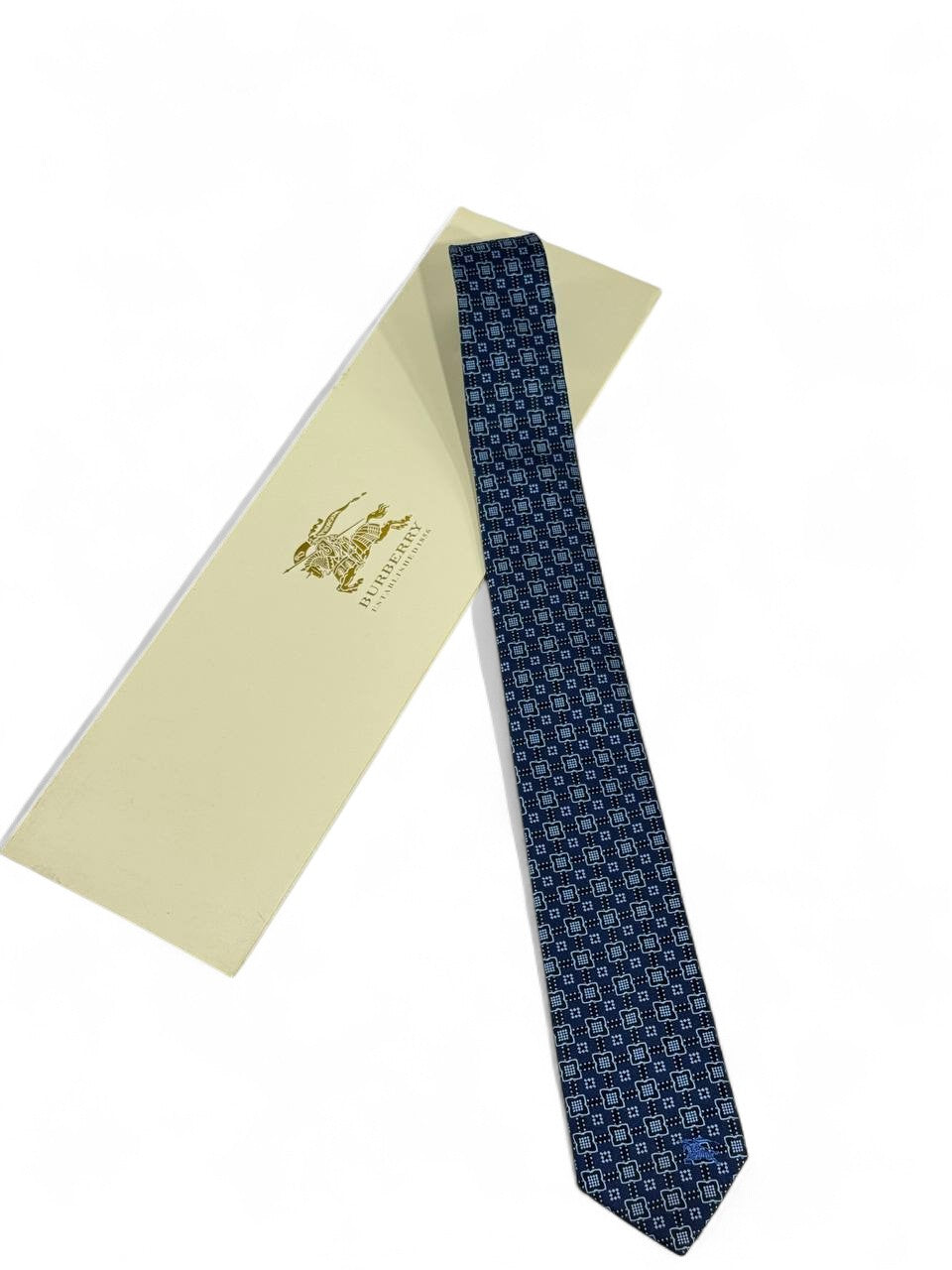 🔷 Burberry Luxury Silk Tie – Navy Blue Geometric Pattern 👔💼 | Designer Men’s Necktie