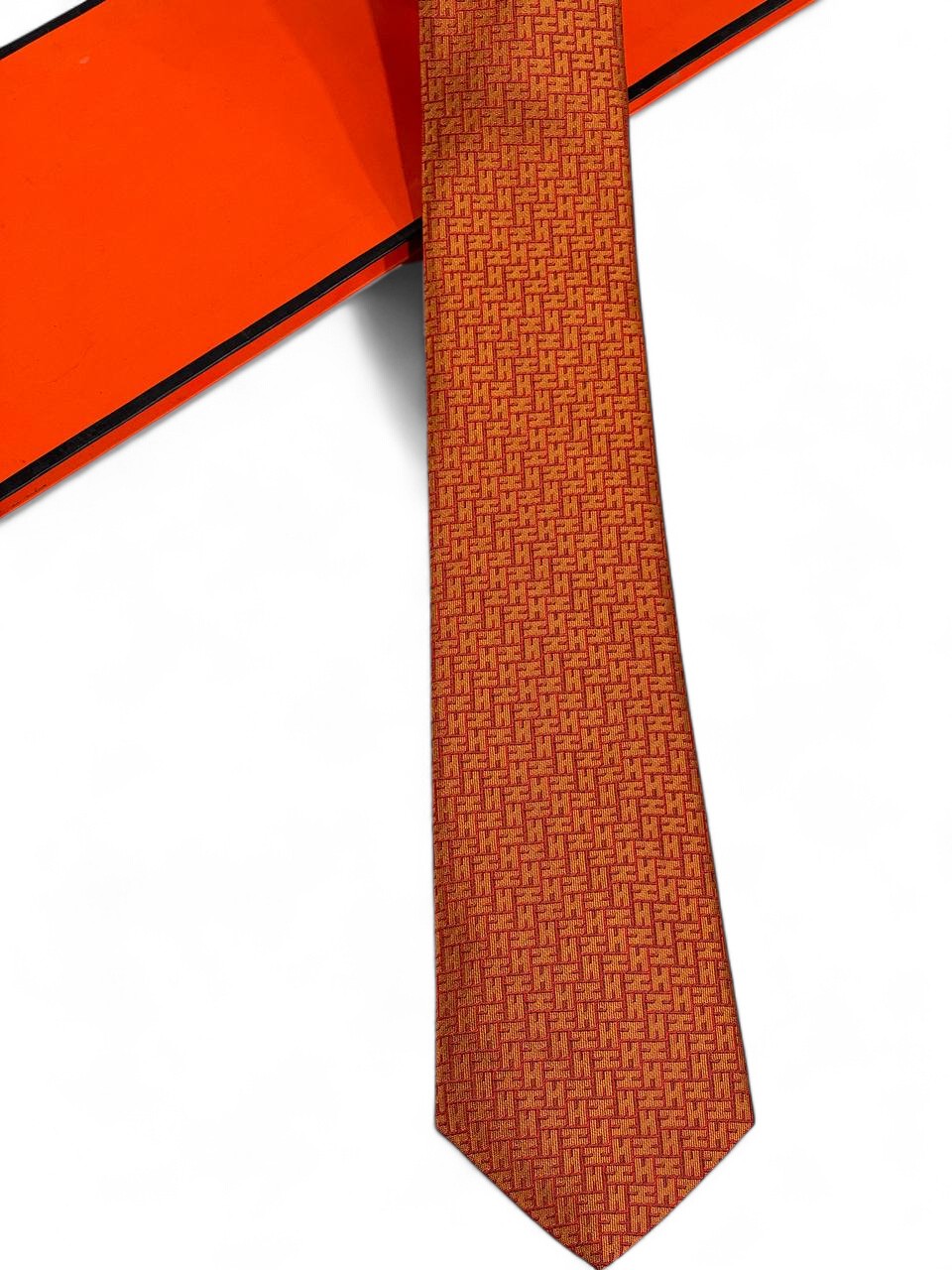 🧡 Hermès Luxury Silk Tie – Classic Orange Geometric Pattern 👔✨ | Designer Men’s Necktie