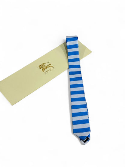 🔵 Burberry Luxury Silk Tie – Blue & Grey Striped Pattern 👔💼 | Designer Men’s Necktie
