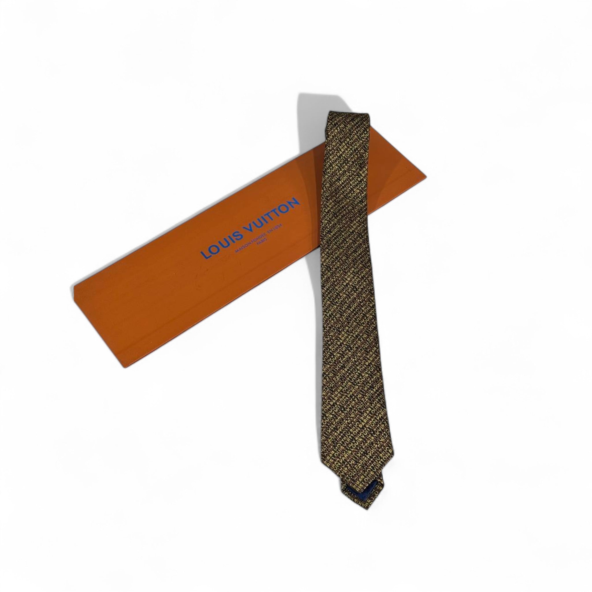 ✨ Louis Vuitton Luxury Silk Tie – Gold & Navy Monogram Pattern 👔💼 | Designer Men’s Necktie