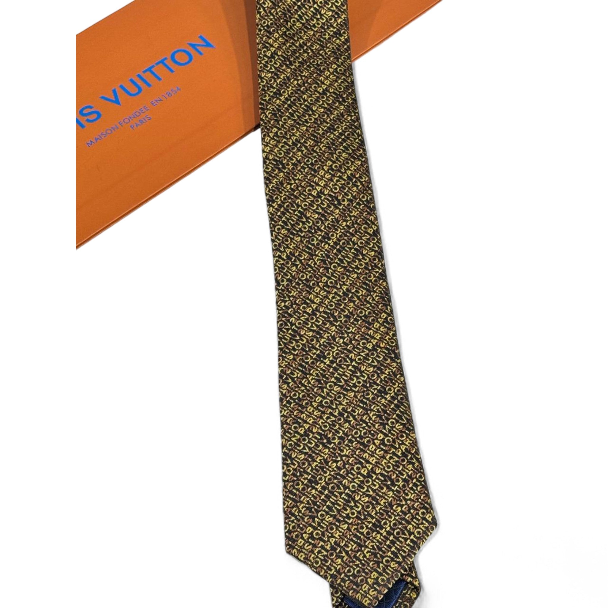 ✨ Louis Vuitton Luxury Silk Tie – Gold & Navy Monogram Pattern 👔💼 | Designer Men’s Necktie