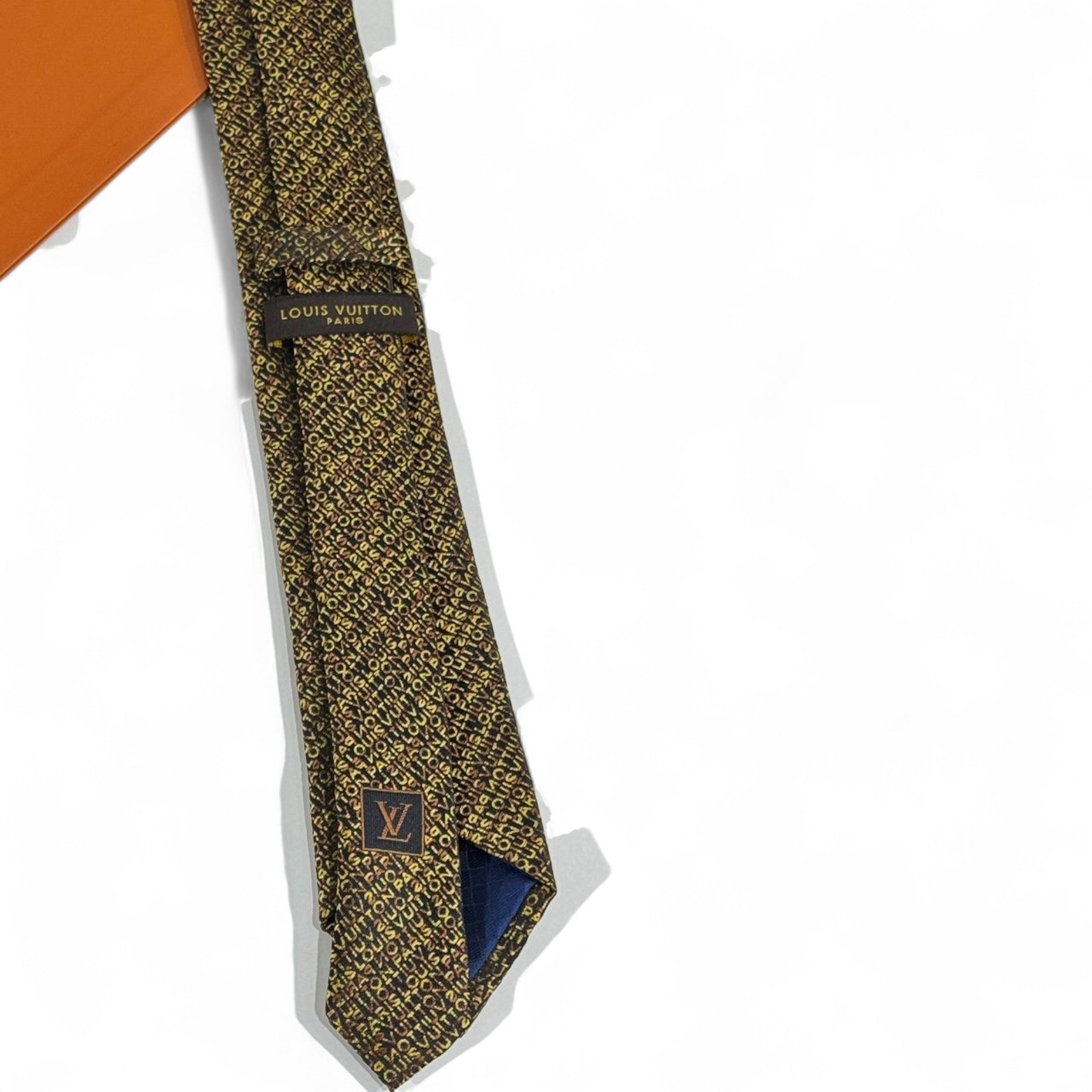 ✨ Louis Vuitton Luxury Silk Tie – Gold & Navy Monogram Pattern 👔💼 | Designer Men’s Necktie