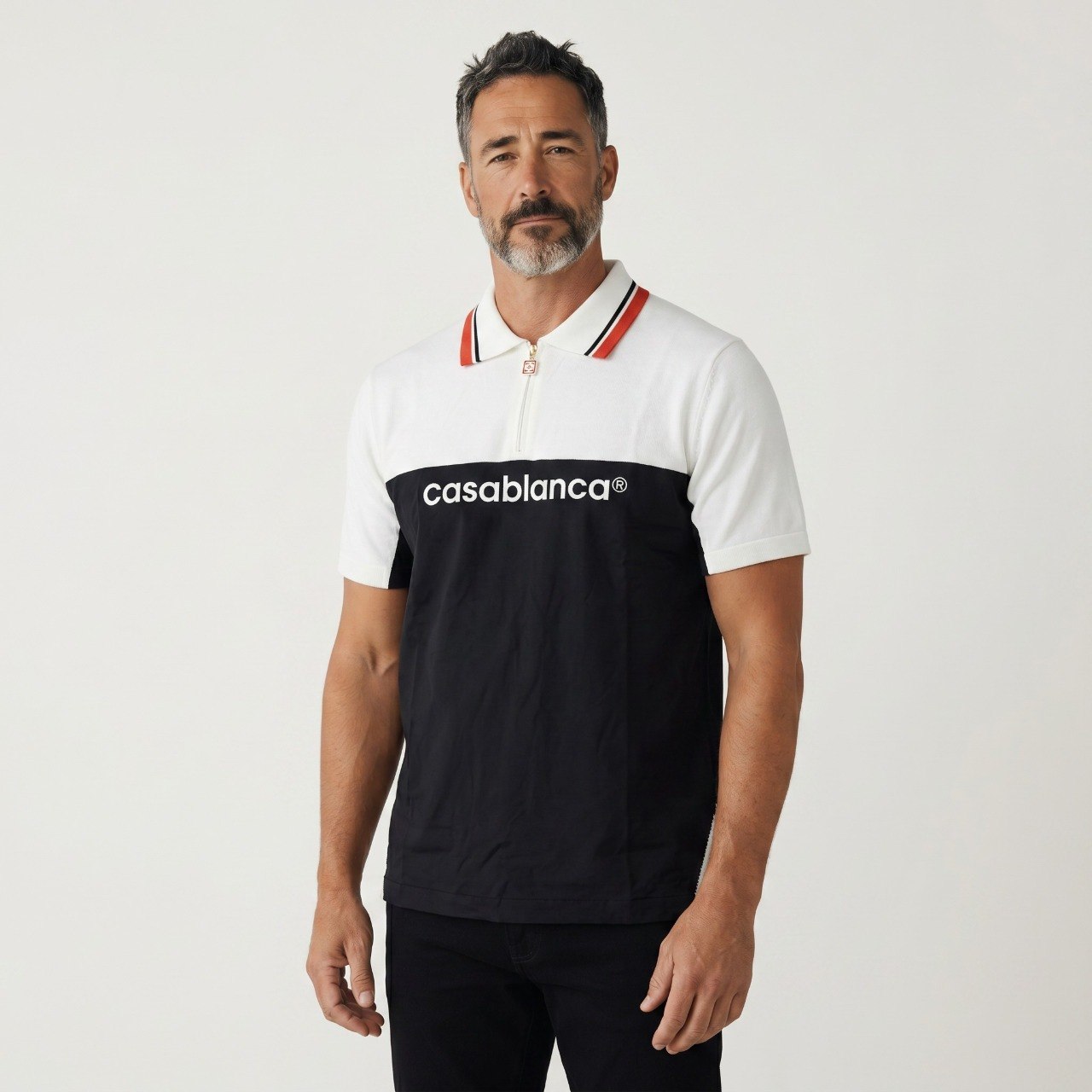 🖤 Casablanca Signature Contrast Zip Polo Shirt ⚪
