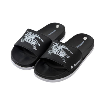 🩴 Burberry Equestrian Knight Slides – Black & White Signature Edition 🖤🤍✨