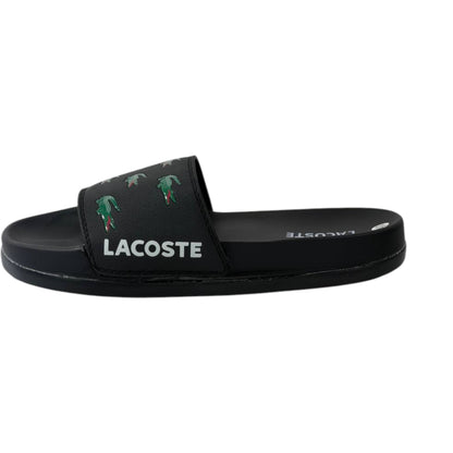 🐊 Lacoste Crocodile Print Slides – Black Signature Edition 🖤✨