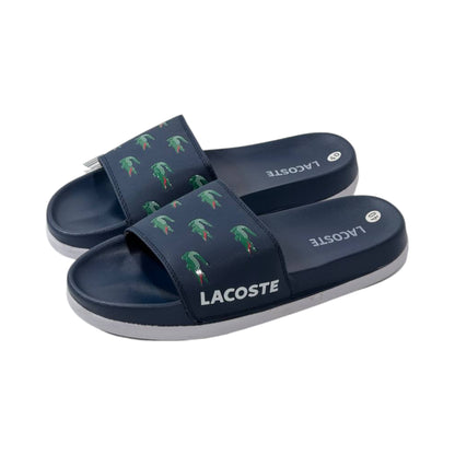 🐊 Lacoste Crocodile Print Slides – Navy Blue Edition 🔵✨