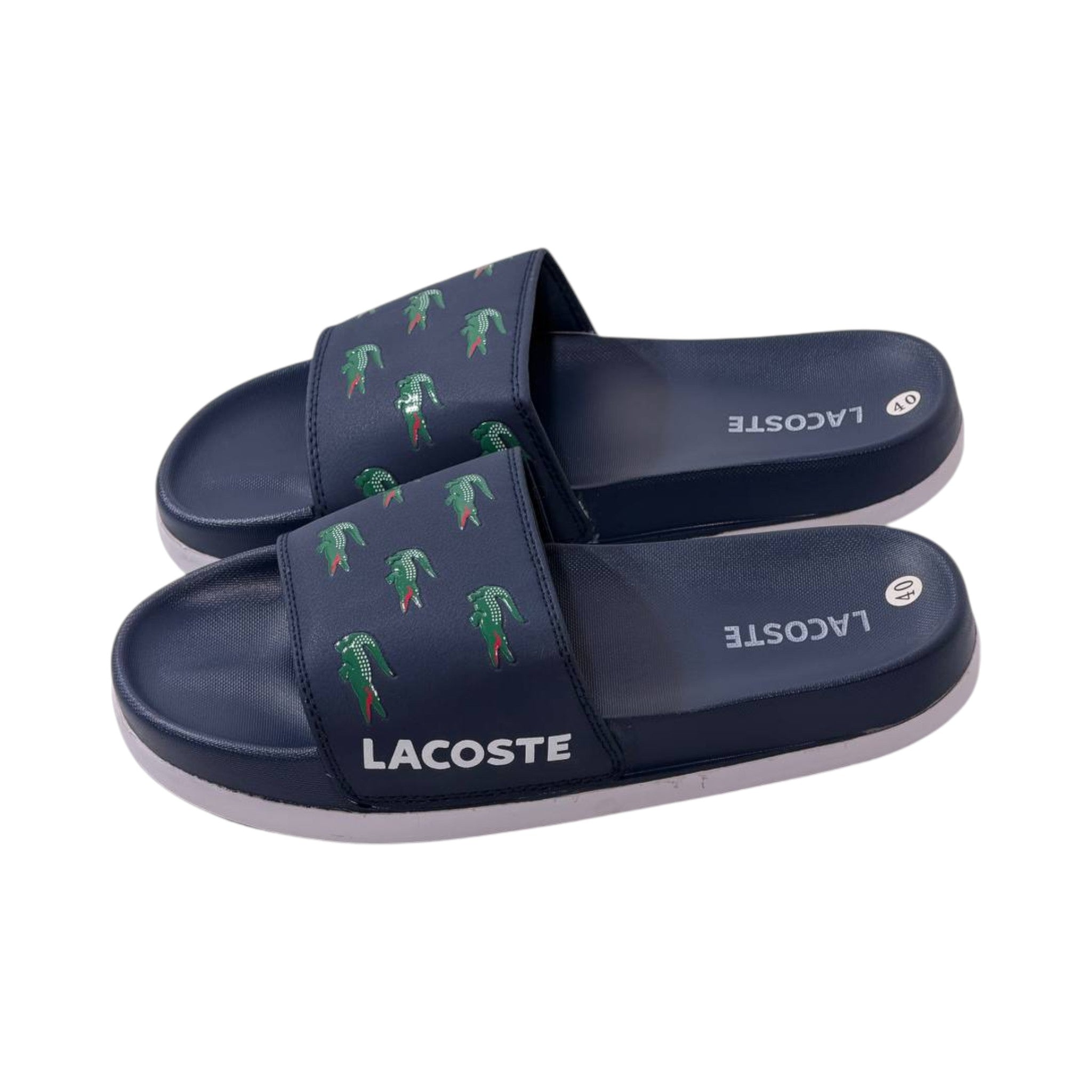 🐊 Lacoste Crocodile Print Slides – Navy Blue Edition 🔵✨