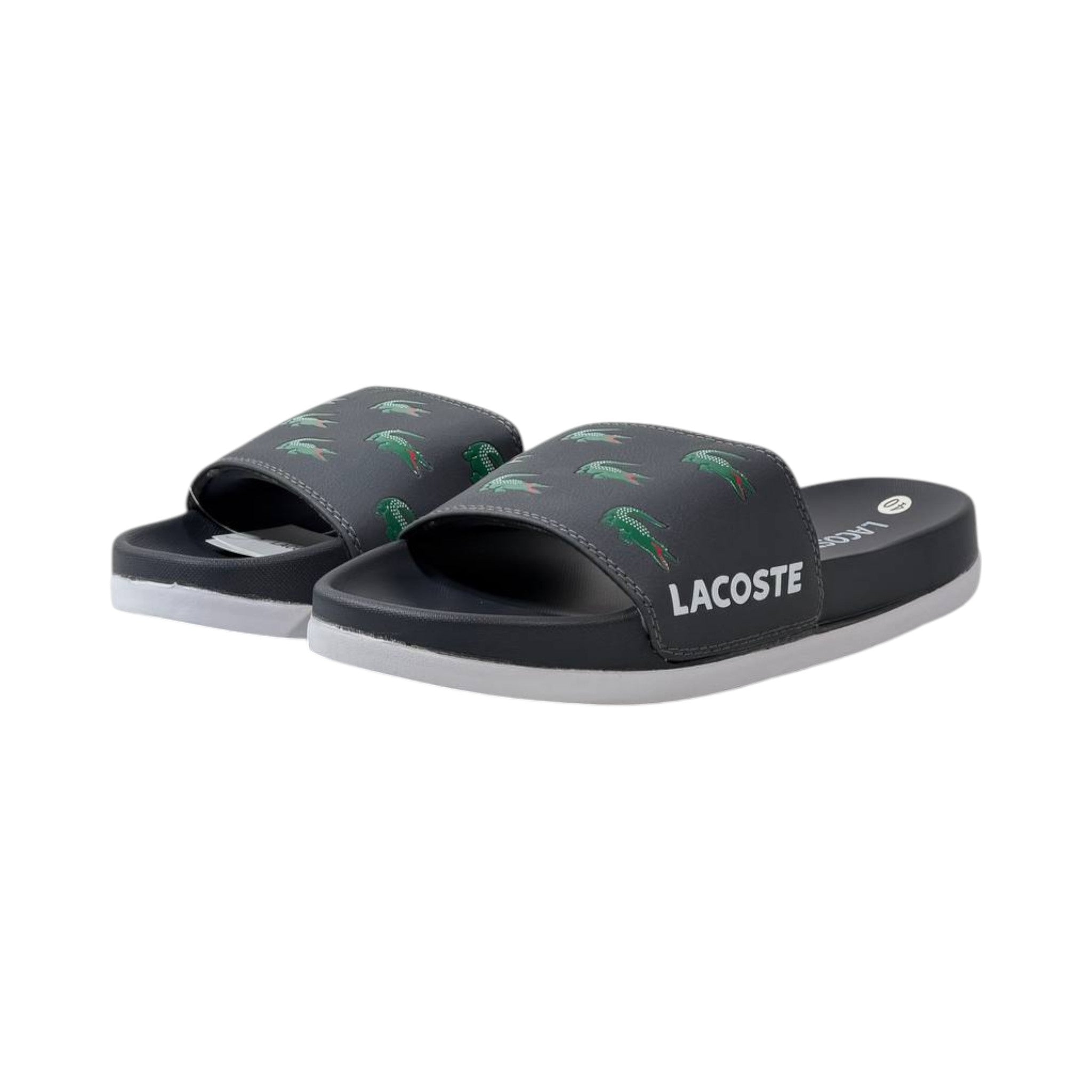 🐊 Lacoste Crocodile Print Slides – Midnight Black Edition 🖤✨