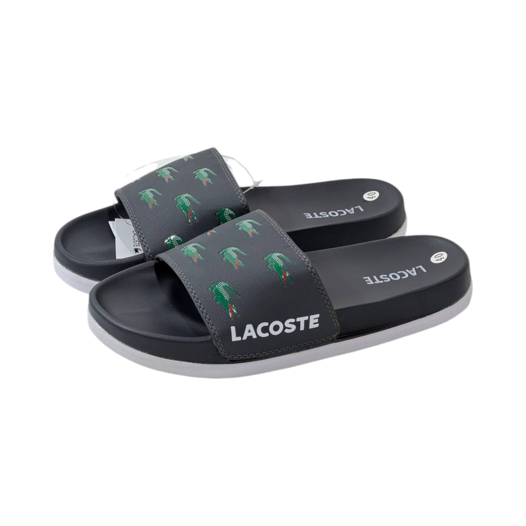 🐊 Lacoste Crocodile Print Slides – Midnight Black Edition 🖤✨
