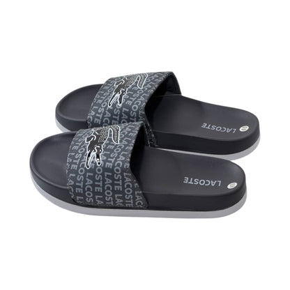 🐊 Lacoste Monogram Logo Slides – Midnight Black Edition 🖤✨