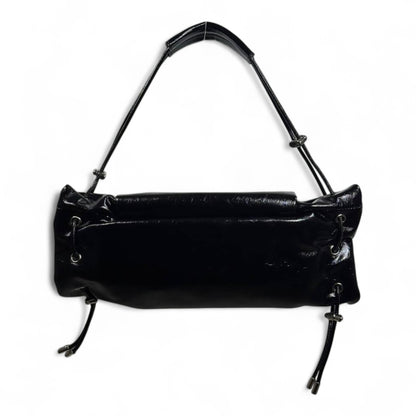 DIESEL Black Gloss Ruched Shoulder Bag 🖤✨ | Iconic Bow Detail & Silver Hardware