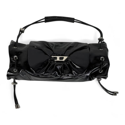 DIESEL Black Gloss Ruched Shoulder Bag 🖤✨ | Iconic Bow Detail & Silver Hardware