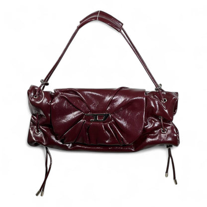 DIESEL Burgundy Gloss Ruched Shoulder Bag 🍷✨ | Bow Detail & Silver Hardware