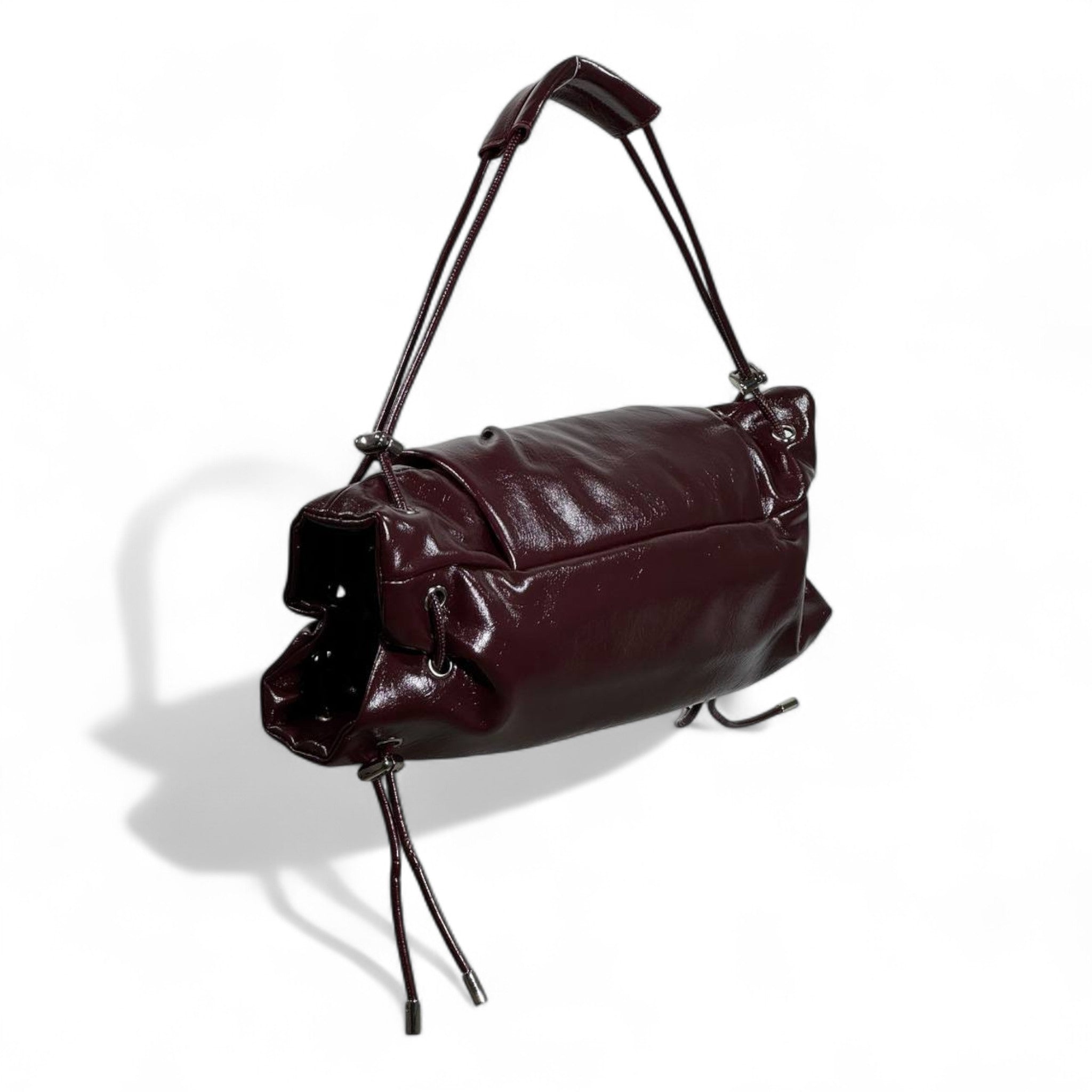 DIESEL Burgundy Gloss Ruched Shoulder Bag 🍷✨ | Bow Detail & Silver Hardware