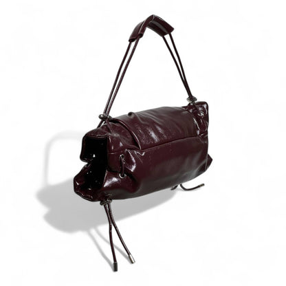 DIESEL Burgundy Gloss Ruched Shoulder Bag 🍷✨ | Bow Detail & Silver Hardware