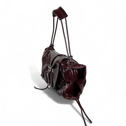 DIESEL Burgundy Gloss Ruched Shoulder Bag 🍷✨ | Bow Detail & Silver Hardware