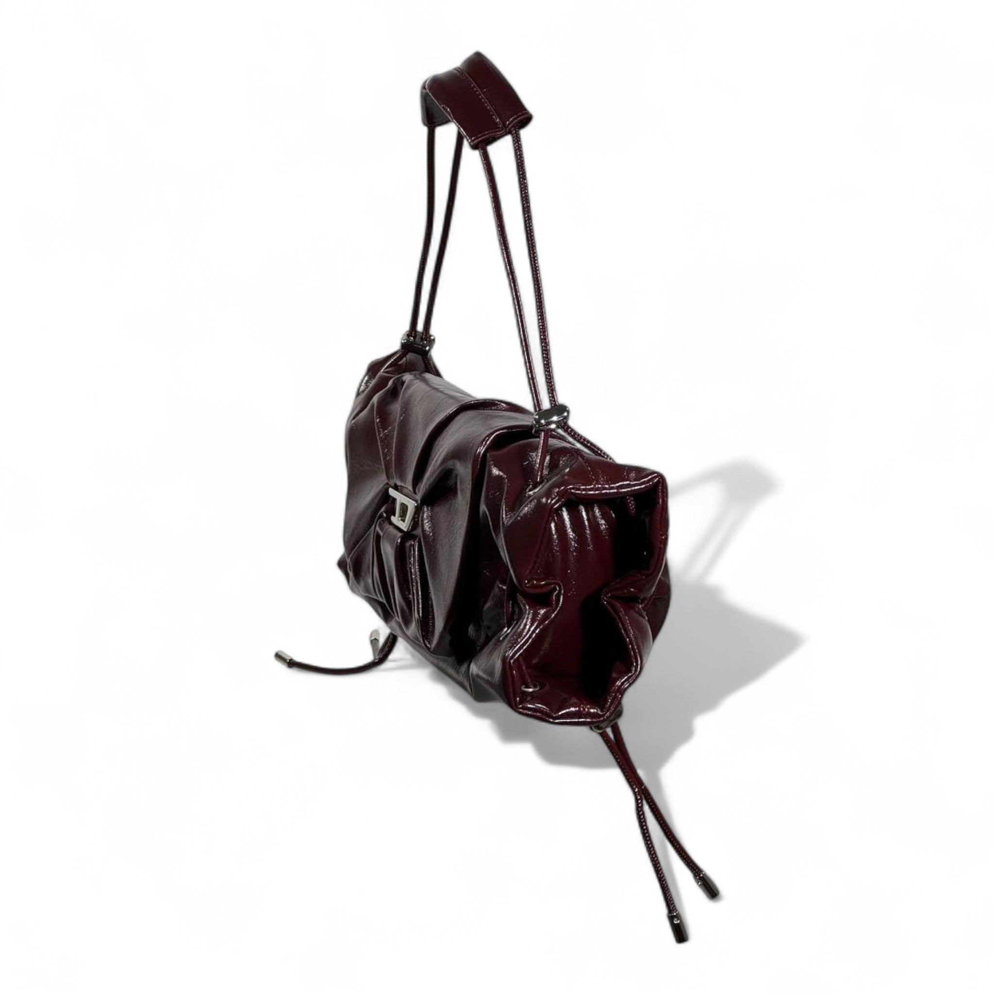 DIESEL Burgundy Gloss Ruched Shoulder Bag 🍷✨ | Bow Detail & Silver Hardware