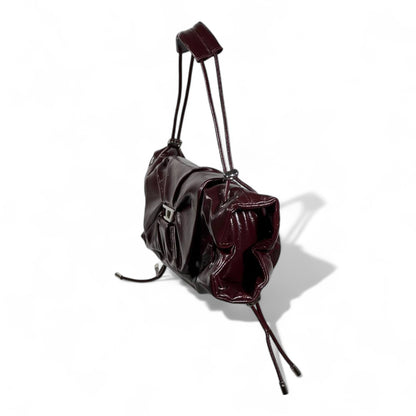DIESEL Burgundy Gloss Ruched Shoulder Bag 🍷✨ | Bow Detail & Silver Hardware