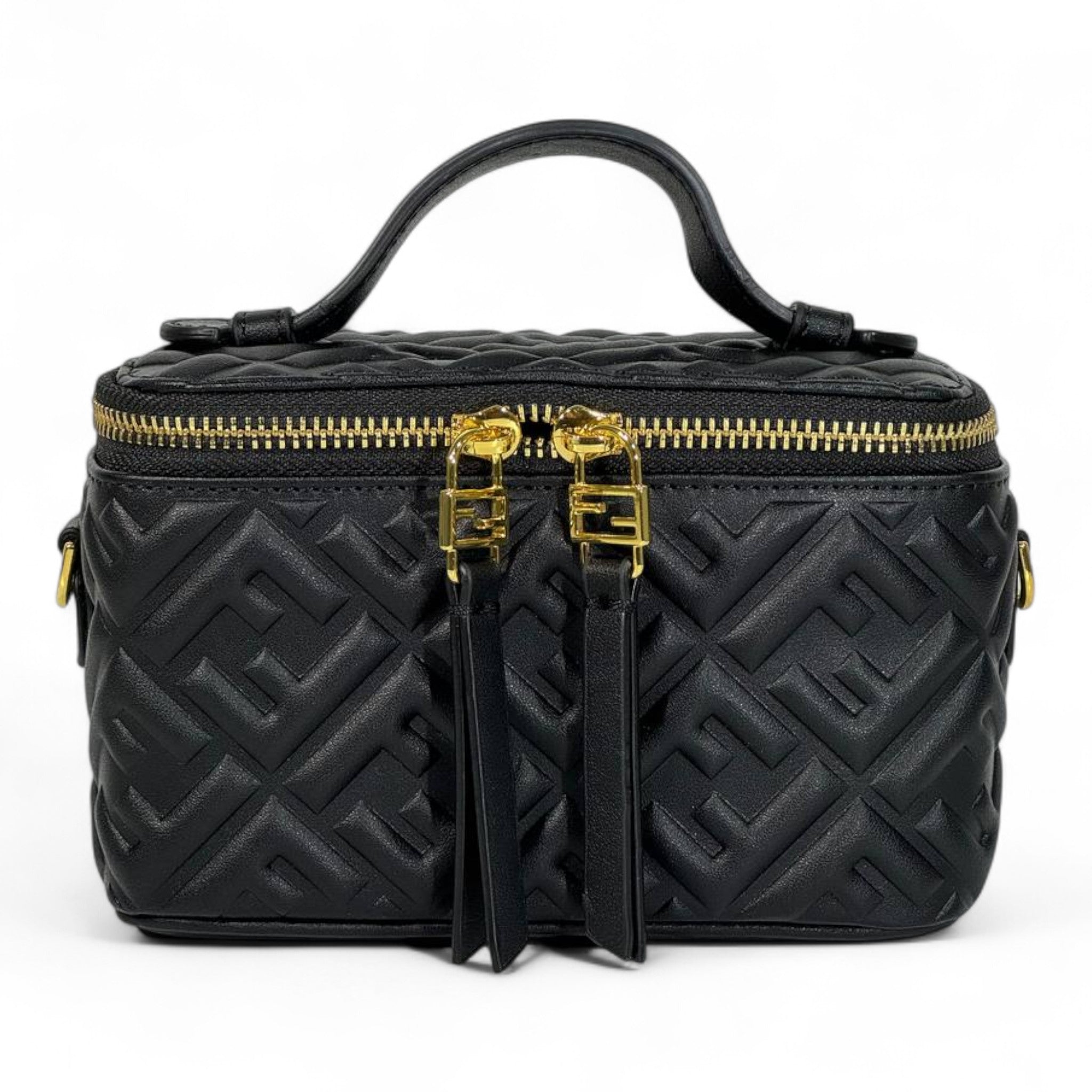 FENDI Black Nappa FF Vanity Box Bag 🖤✨ | Quilted Monogram & Gold Hardware