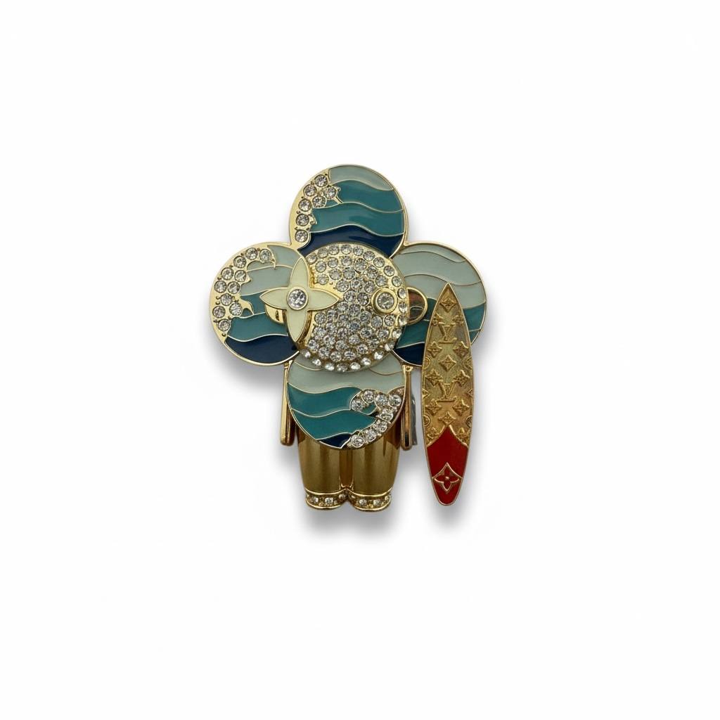 Louis Vuitton Vivienne Surf Edition Pendant 🌊✨ | Gold, Crystal & Enamel Collector Piece