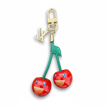 Louis Vuitton Cherry Bag Charm 🍒✨ | Smiling Cherries & Gold LV Logo Keychain