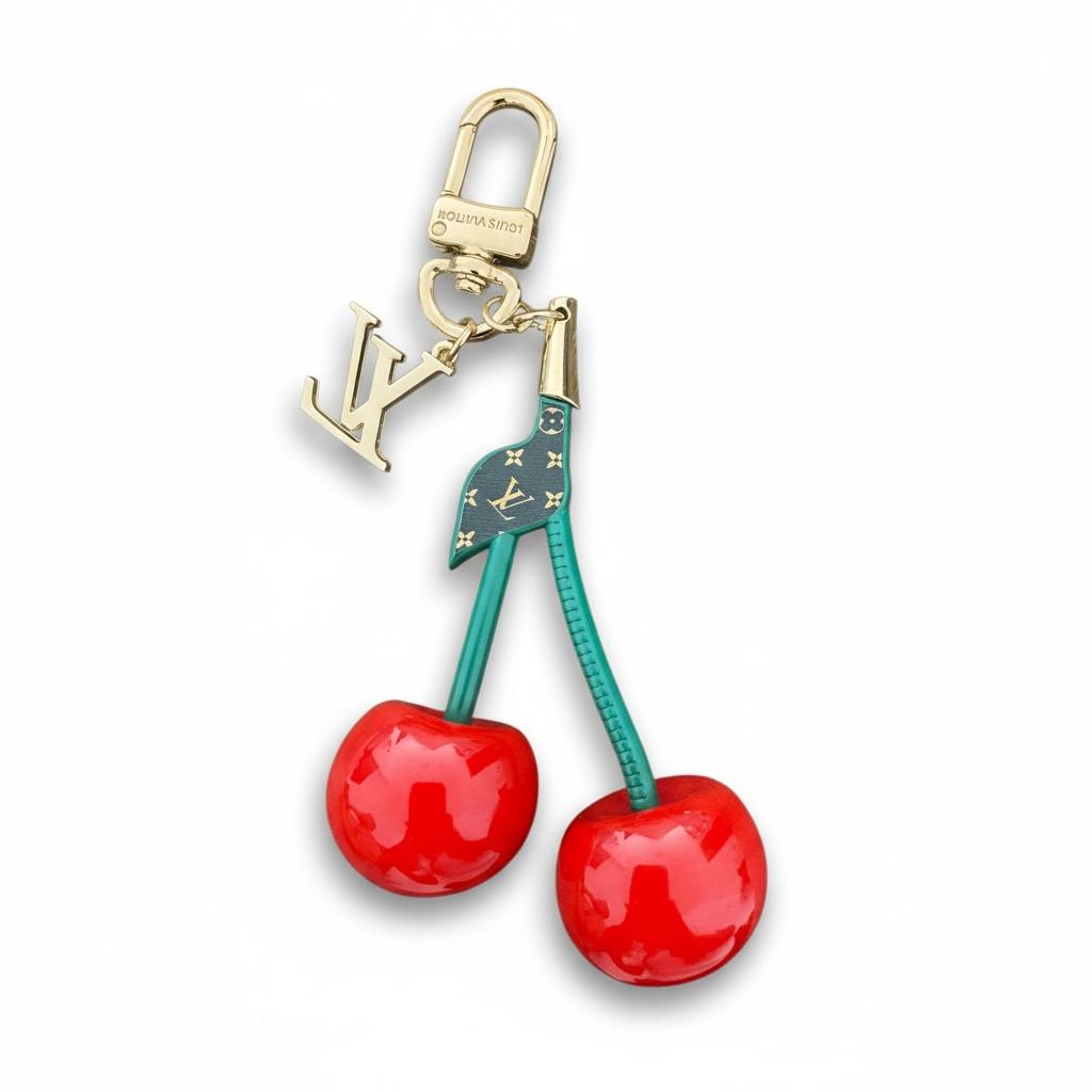 Louis Vuitton Cherry Bag Charm 🍒✨ | Smiling Cherries & Gold LV Logo Keychain