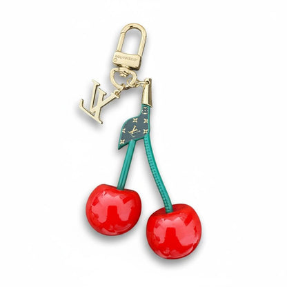 Louis Vuitton Cherry Bag Charm 🍒✨ | Smiling Cherries & Gold LV Logo Keychain