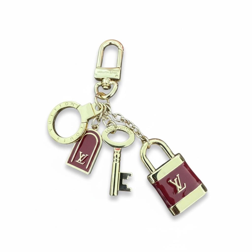 Louis Vuitton Padlock & Key Bag Charm 🔐✨ | Gold & Burgundy Enamel Luxury Keychain