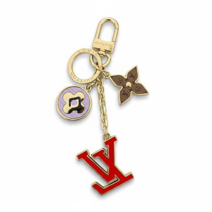 Louis Vuitton Multi-Charm Keychain ✨❤️ | Red LV Logo, Monogram Flower & Pastel Enamel Charm