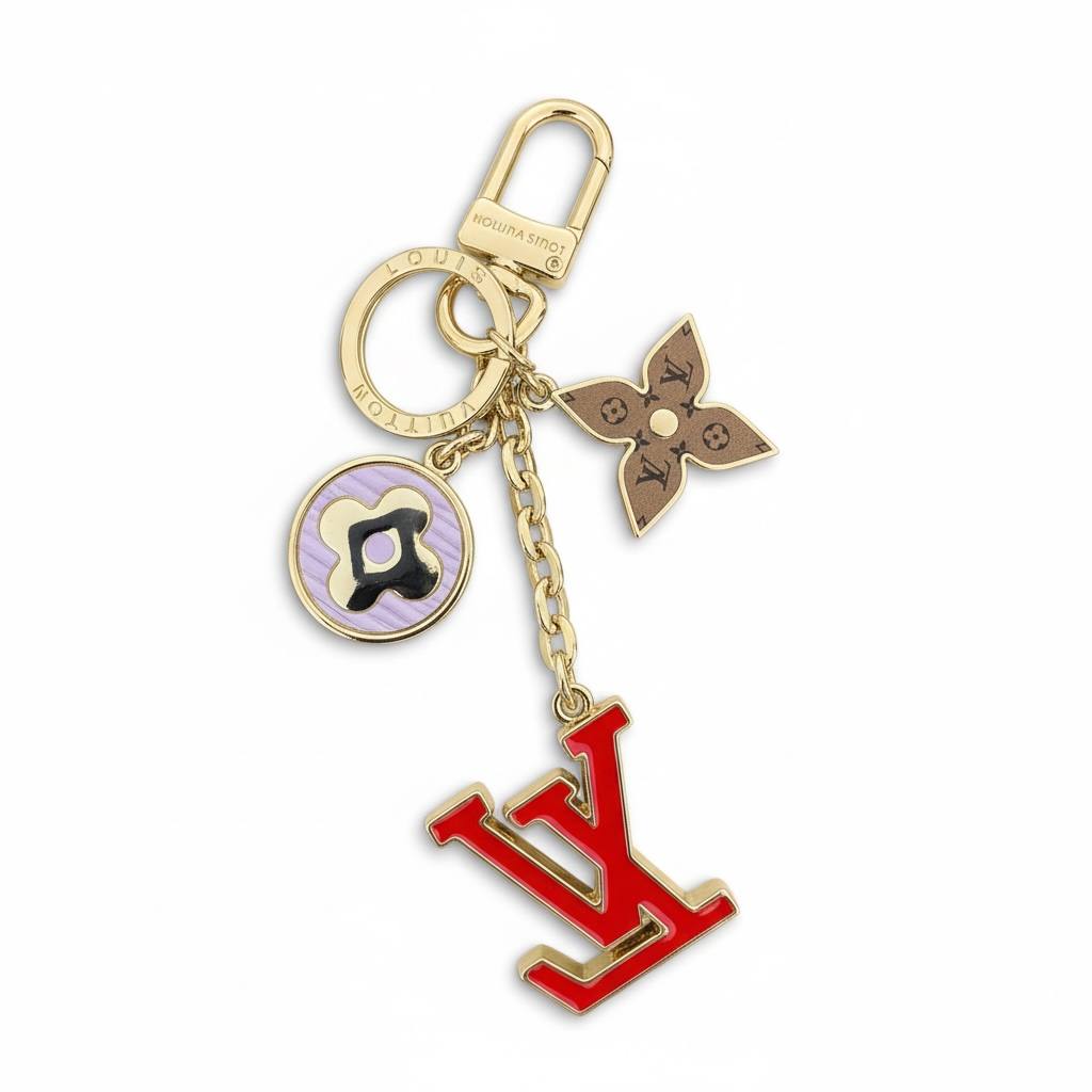 Louis Vuitton Multi-Charm Keychain ✨❤️ | Red LV Logo, Monogram Flower & Pastel Enamel Charm