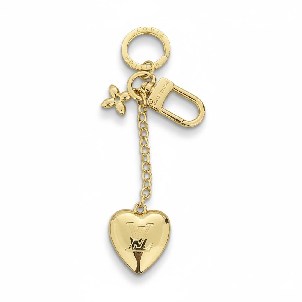 Louis Vuitton Gold Heart Keychain ❤️✨ | LV Monogram Heart Charm & Gold Flower Accent
