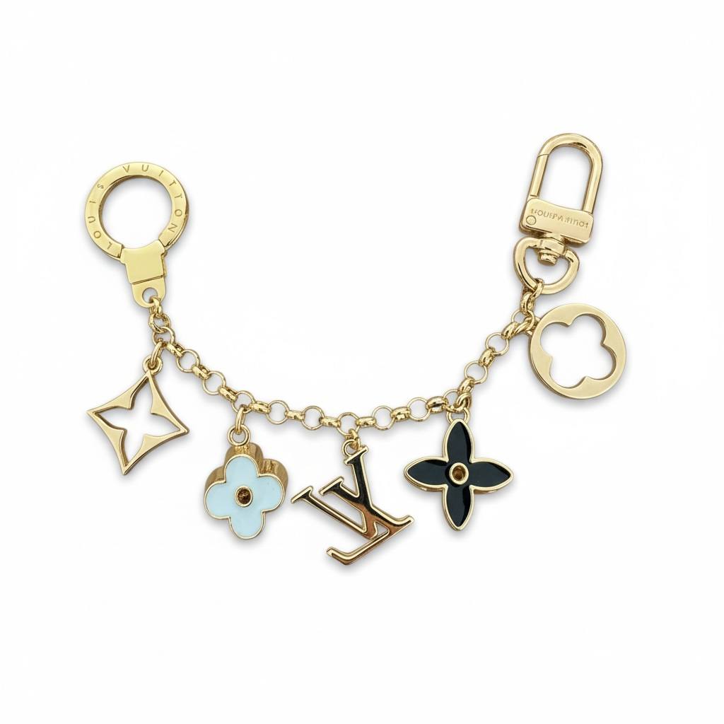 Louis Vuitton Pastel Monogram Charm Bracelet Keychain ✨🌸 | Gold LV Logo & Enamel Flowers