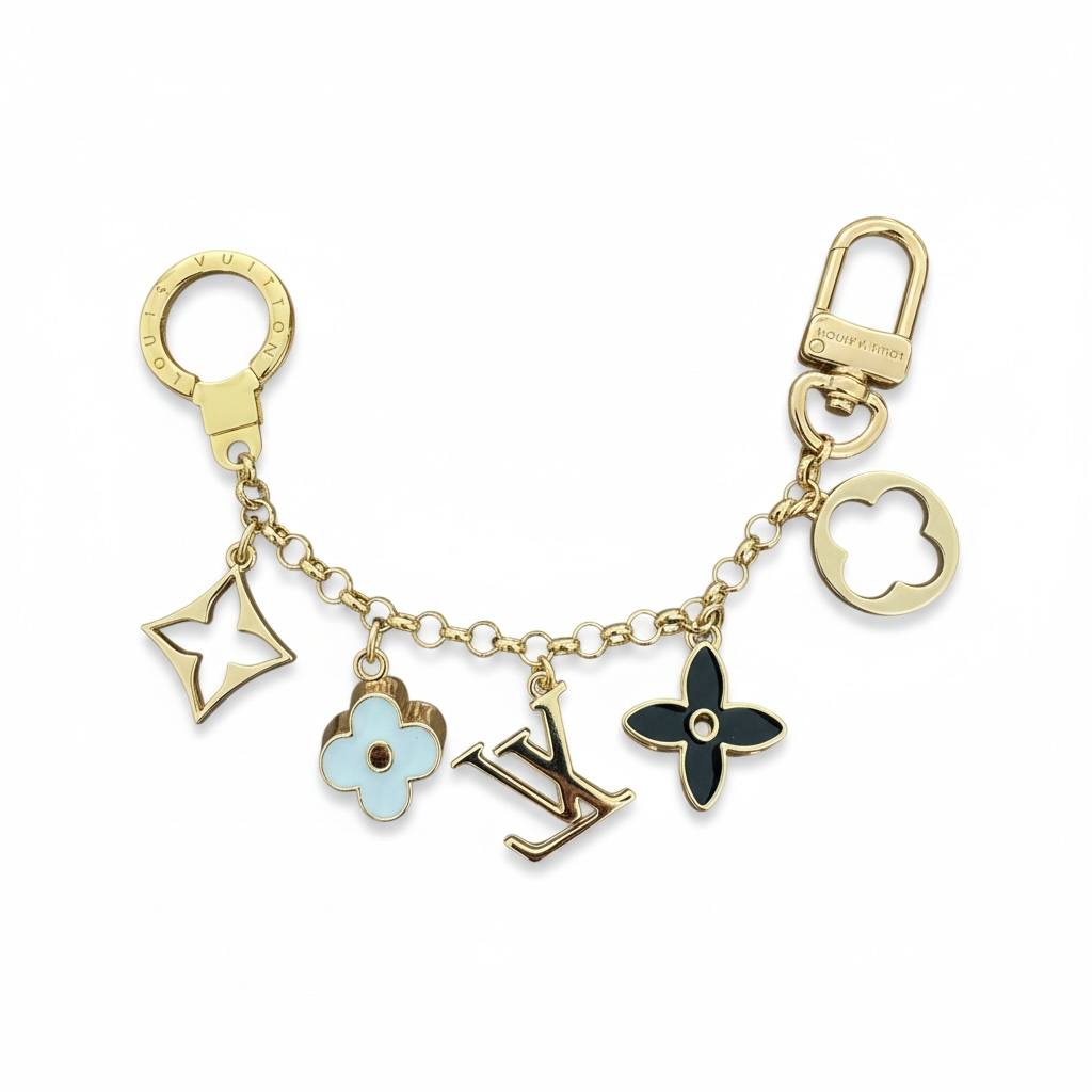 Louis Vuitton Pastel Monogram Charm Bracelet Keychain ✨🌸 | Gold LV Logo & Enamel Flowers