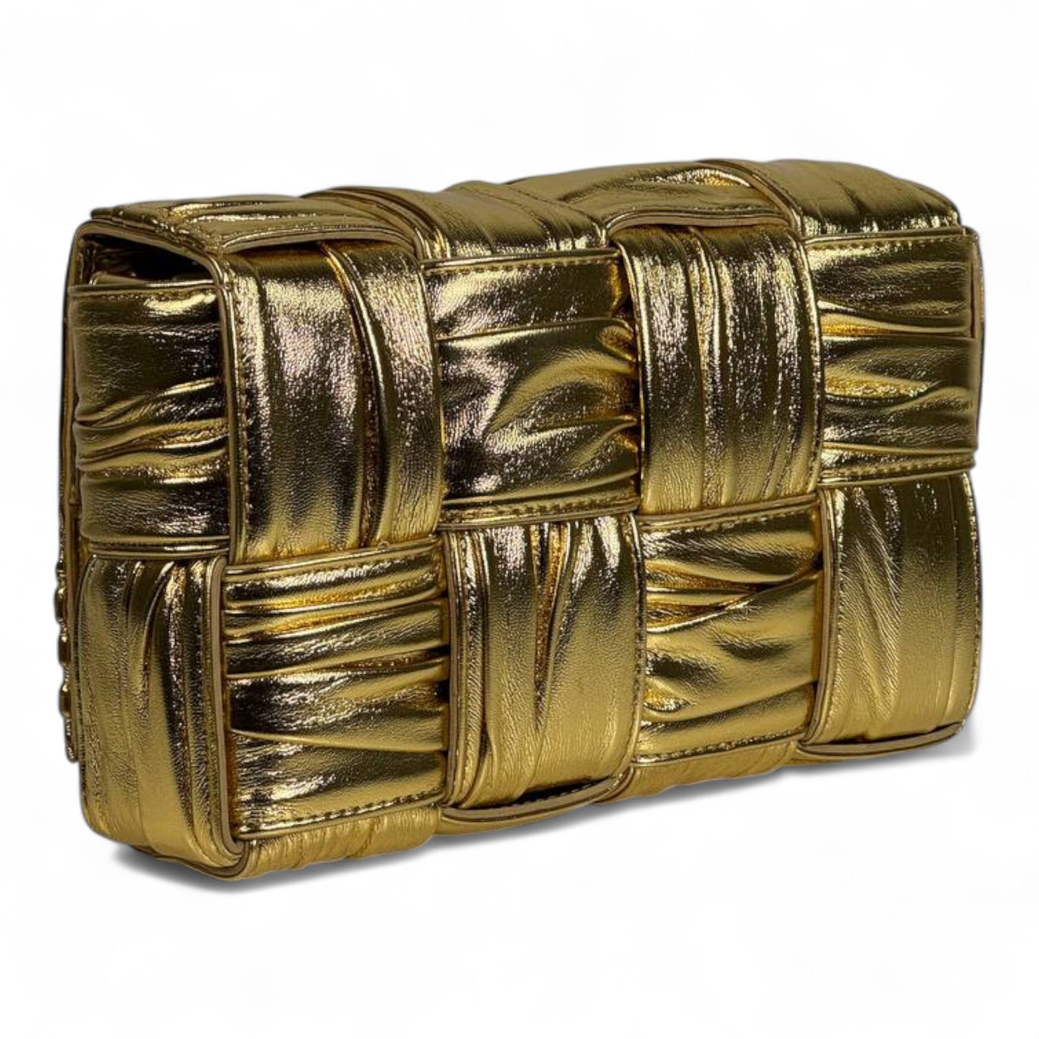 Bottega Veneta Gold Padded Cassette Bag ✨💛 | Metallic Intreccio Luxury Shoulder Bag